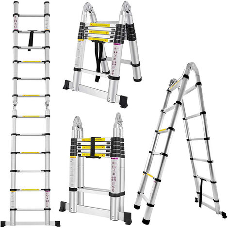 3,8m Teleskopleiter Mehrzweck 1,9m+1,9m Klappleiter aus Aluminium 150KG Belastbarkeit