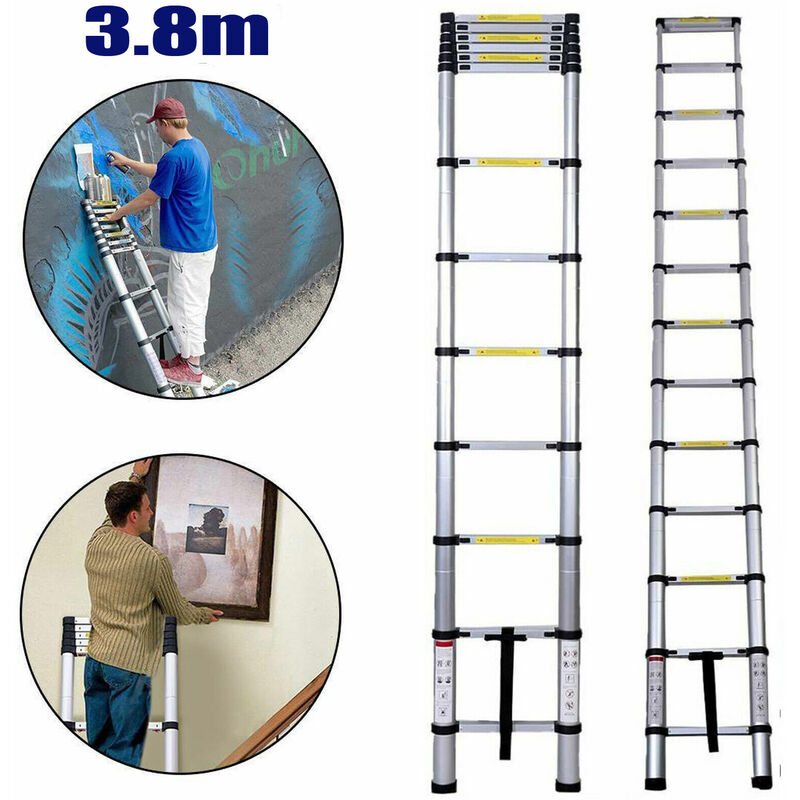 Image of Dayplus - 3,8m Teleskopleiter Stehleiter Leiter Anlegeleiter Mehrzweckleiter Alu Ladder