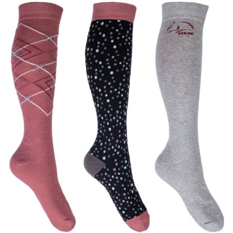 39/42, Nero e Rosso 9130: Set 3 Calzini da equitazione per donna e ragazza modello Colorado