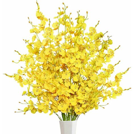 39 Dancing Lady Orchids 10 Pcs Artificial Long Stem Yellow Fake Orchid Flowers for Dining Table Wedding Home Office Party Hotel Homestay Yard Festive Furnishing Arrangement Decor (Yellow)