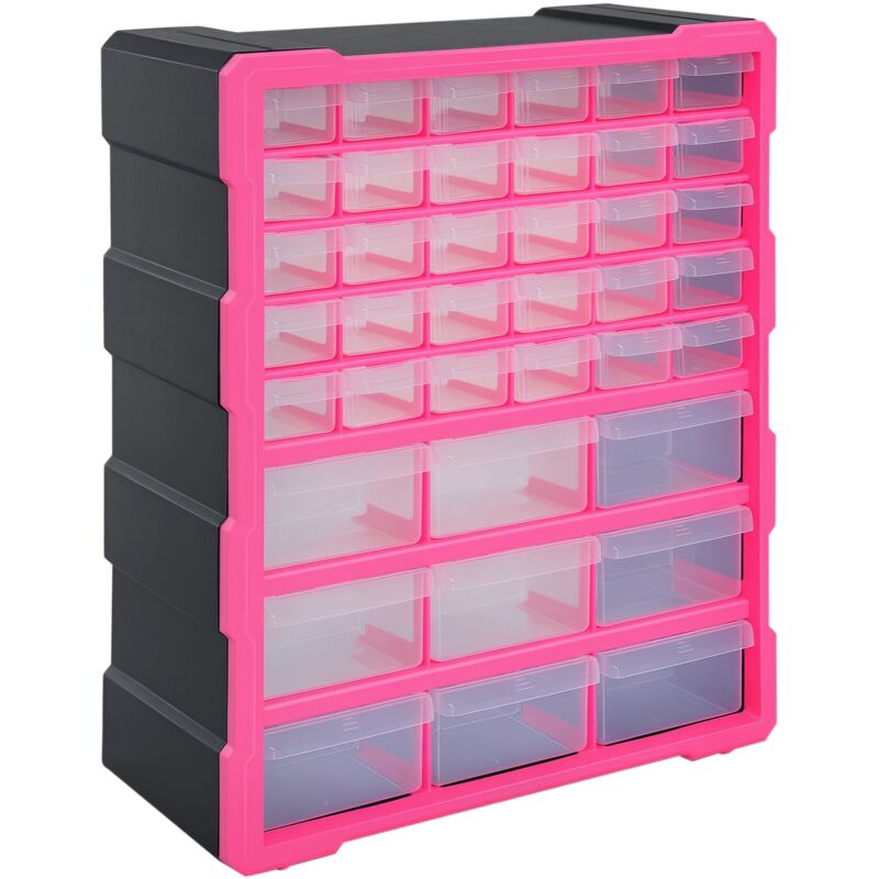 39 Drawers Parts Organiser Wall Mount Storage Cabinet Tools DURHAND - Rose Red