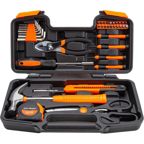 39-Piece Hand Tool Set – Multi-Tools for Maintenance and Repair – Includes Plastic Storage Case, Orange
