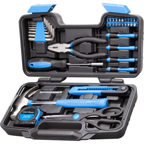 39-Piece Multi-Tool Set – Hand Repair Tools – With Plastic Storage Case – Complete DIY Kit, Blue