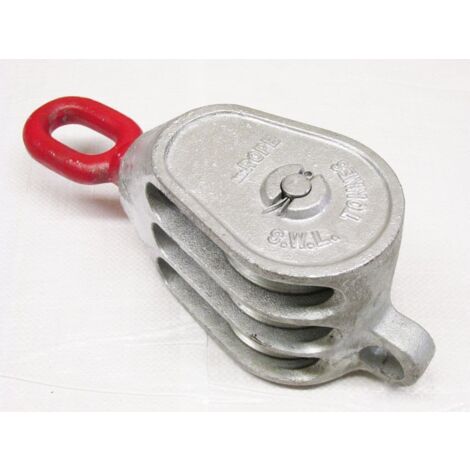 3.9 Ton 8" Red Head GMI Treble Sheave Block With Swivel Eye Galvanised - 28MM Wire Rope Safety Lift