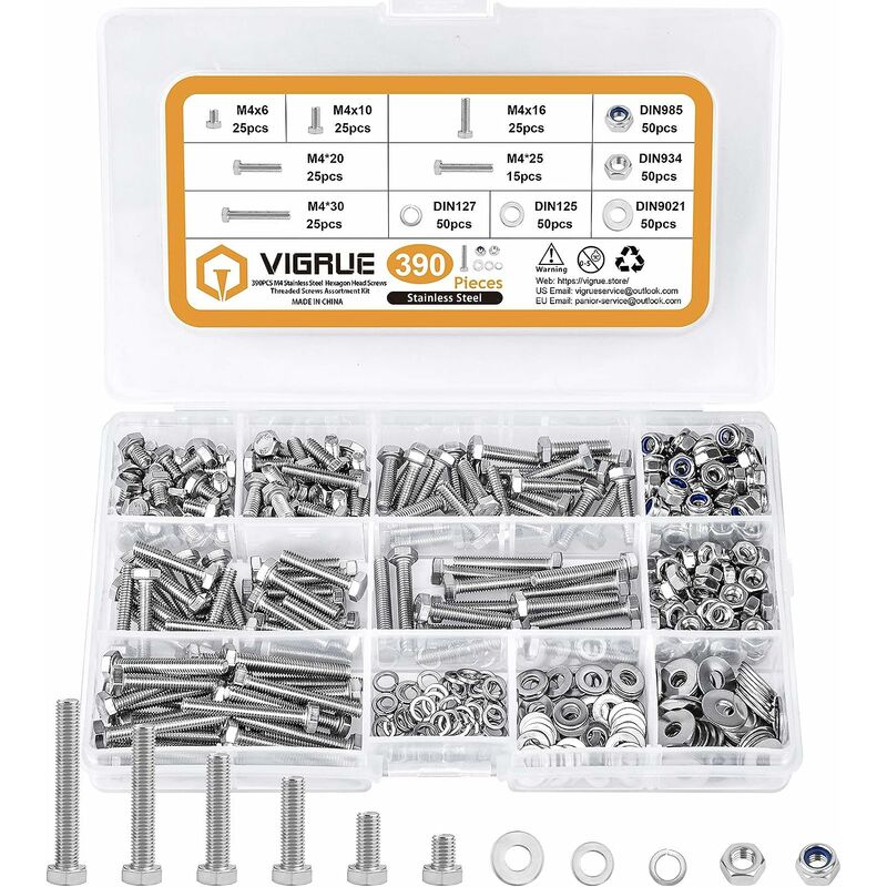 390 pz M4 Viti a Testa Esagonale Kit, Bulloni