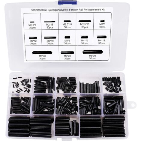390-teiliges Federsplint-Splint-Sortimentsset aus Manganstahl M1,5 M2 M2,5 M3 M4 M5 M6 mit Box