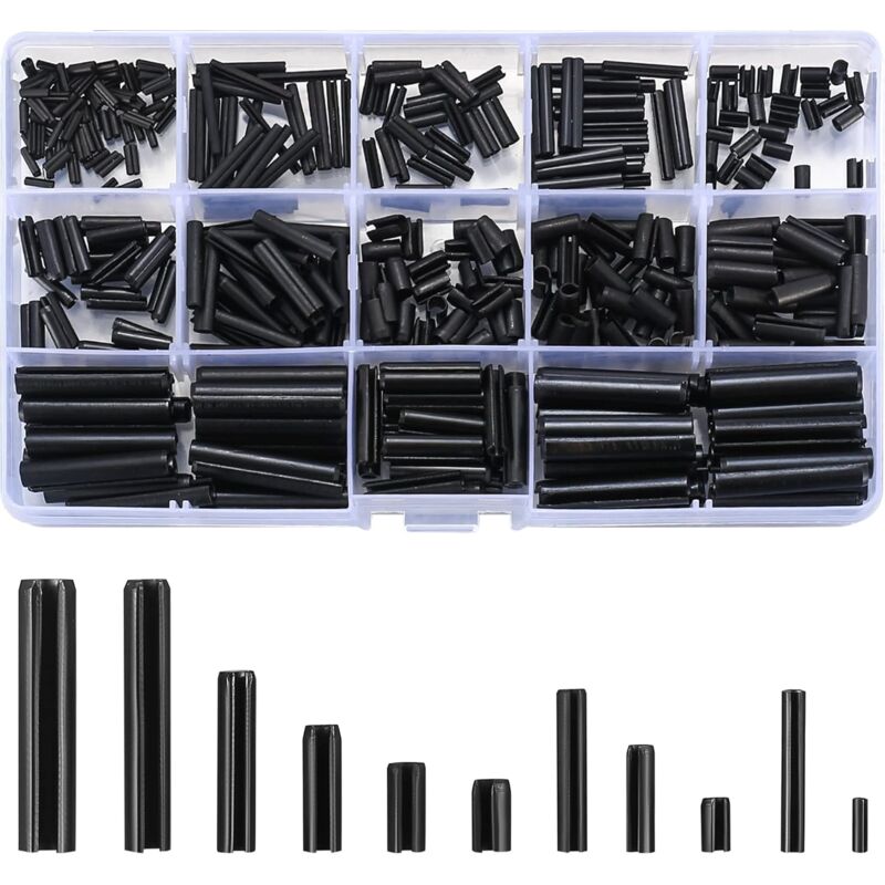 390Pièces Assortiment de Goupilles élastiques, Goupilles élastiques de Sûreté en Acier au Manganèse - M1.5/M2/M2.5/M3/M4/M5/M6