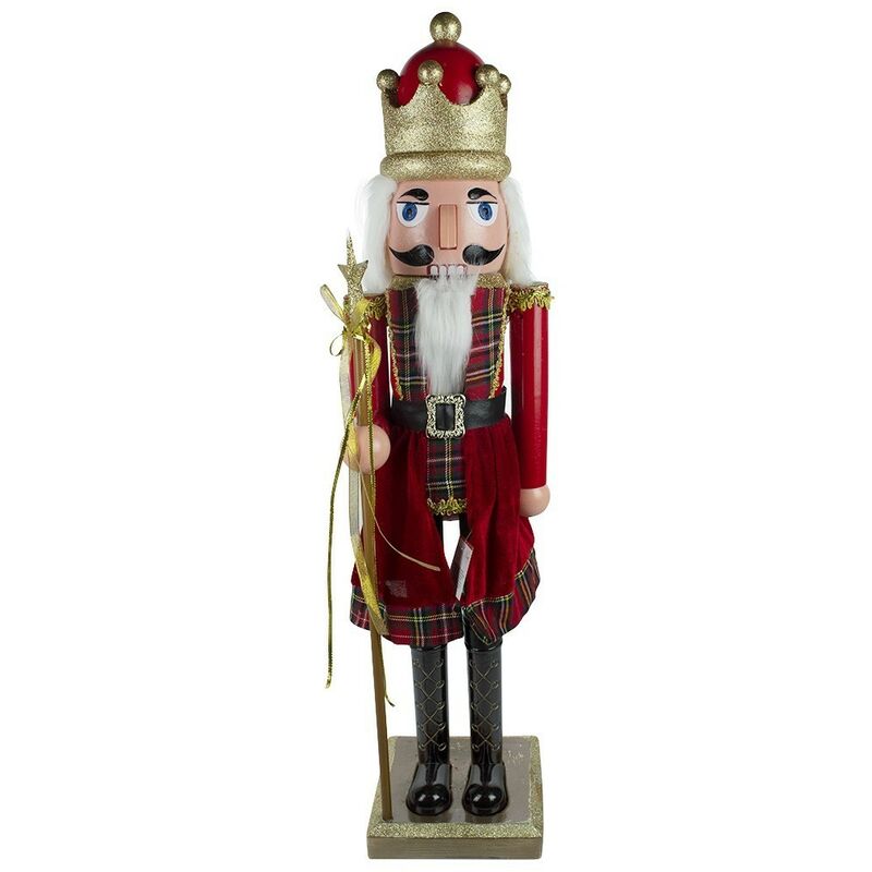 Mediawave Store - 392003 Soldat casse-noisette 80 cm en bois avec sceptre et paillettes