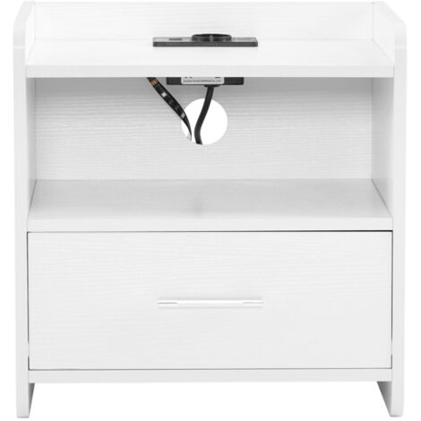 392941cmcm Particleboard Pasted Triamine Single Drawer With Socket With LED Light Nachttisch White