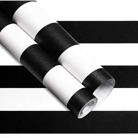 393 x 17.7 inches White Black Stripe Peel and Stick Wallpaper for Bedroom, Waterproof Self -Adhesive Removable Wallpaper, Easy to Clean, Decorative Wall Covering for Home Decorationd Renovation