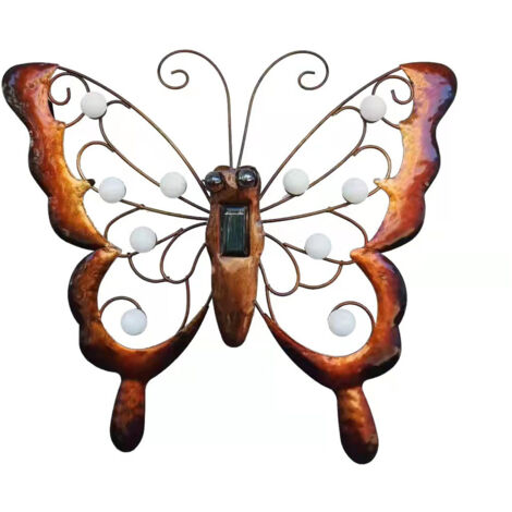 39×34 cm großes Solar-Wandbild „Schmetterling“ mit Haken – Elegante Eisendekoration für Garten und Innenbereich