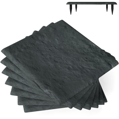 39,5 x 39,5 CM Lot de 8 Dalles avec Piquets de Sol, Pierres Décoratives pour Jardin, Pavés de Chemin d'Extérieur Tout Temps pour Pelouse, Cour, Gris
