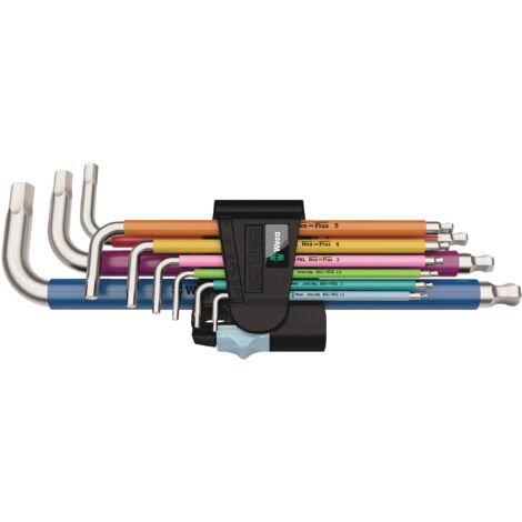 3950 SPKL/9 SM Multicolour Assortimento di chiavi a L, metriche, in acciaio inox, 9 pezzi