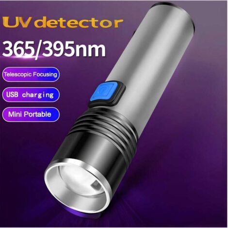 395nm UV Noir Lumière Flashlite, rechargeable Noir Lumière Flashlight Mini, 3 Mode Strobe haut bas, taches sèches, détection de scorpion