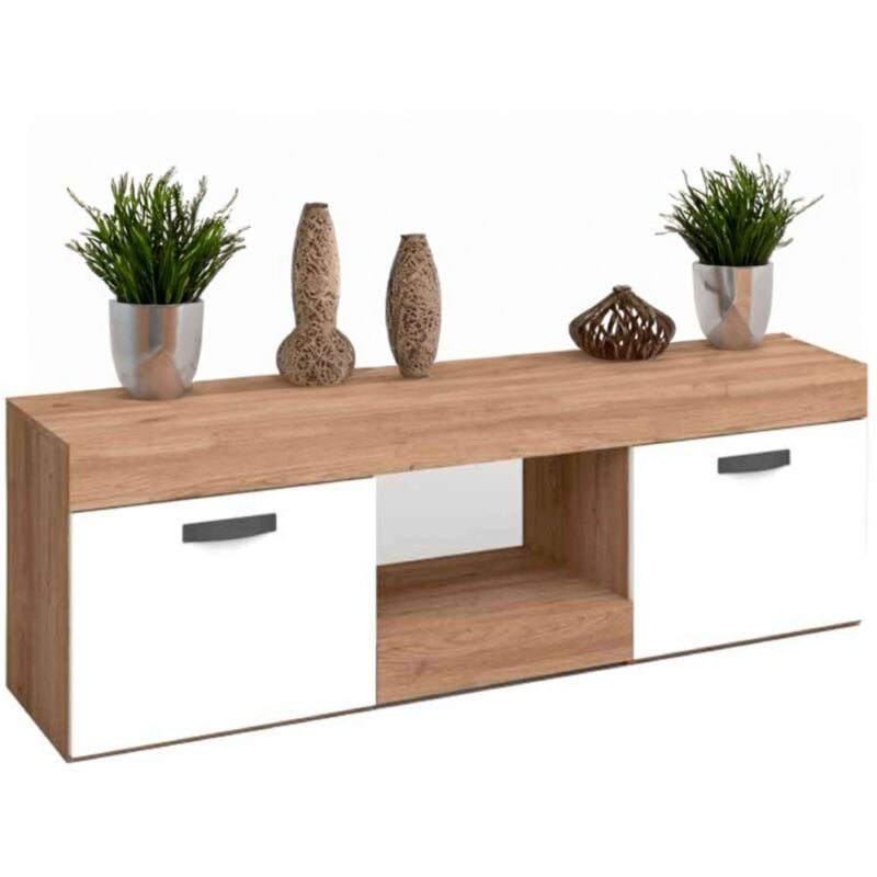 Table tv Argos 2 blanc et naturel 2 portes salon salle à manger style moderne module 49x150x40 cm