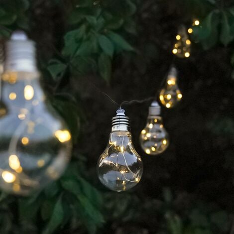 3.9m Solar Power Outdoor Firefly LED Festoon Bulb String Fairy Light | Garden Party Summer Decoration - Warm White
