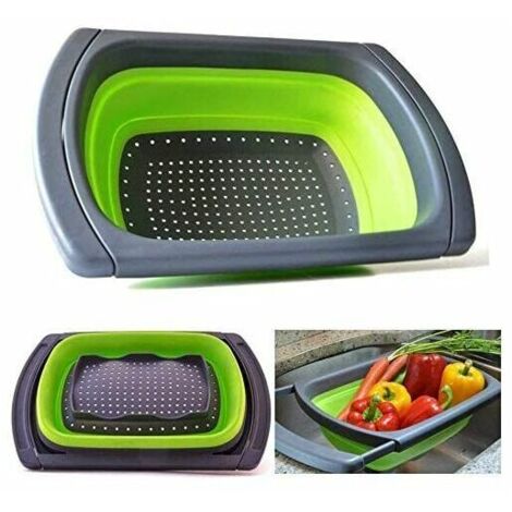 (39x26cm)de Cuisine Passoire Pliable Ensemble sur Le Lavabo Vegtable/Fruits Passoire Passoire avec poignées Extensibles(vert)