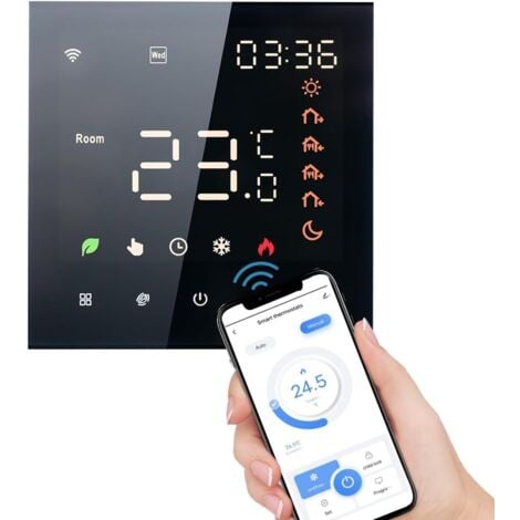 LINGHHANG 3A,Black WiFi Smart Thermostat Electric Heating Programmable Room Thermostats Wall Mounted Temperature Controller with Digital LCD Tuya Compatible
