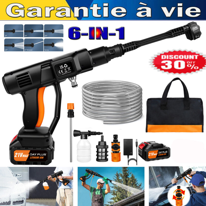 Dayplus - 3Ah Batterie + Chargeur Pistolet de lavage haute pression sans fil pour voiture