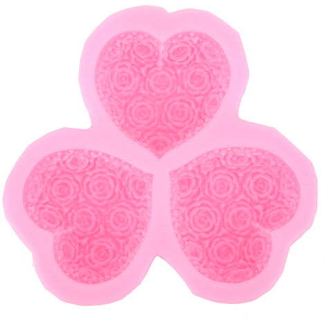 3‑Cavity Heart Shaped Rose Flower Silicone Mold Soap Fondant Cake Chocolate Moulds DIY Baking Tool