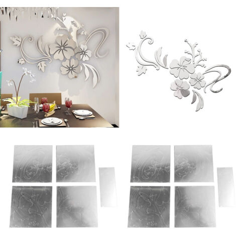 3D-Acryl-Spiegel-Wandtattoo (2 Sets) – Innovative Wanddekoration mit Rattanblumen für das Fernsehzimmer