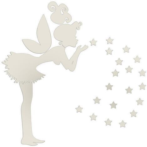 3D Acrylique Miroir Stickers Muraux Bricolage Fée étoile Ange Fée Petite Fille Chambre Décor Amovible Décoration Murale (Argent)