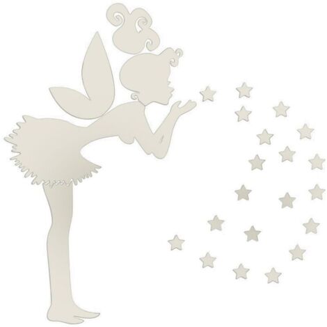 3D Acrylique Miroir Stickers Muraux Bricolage Fée étoile Ange Fée Petite Fille Chambre Décor Amovible Décoration Murale (Argent)