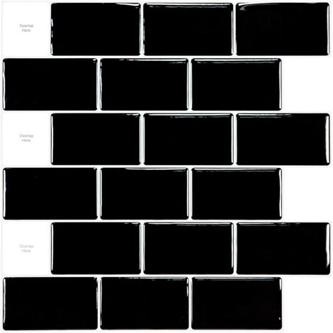 3D adhesive kitchen tiles, glossy black, 30 x 30 cm