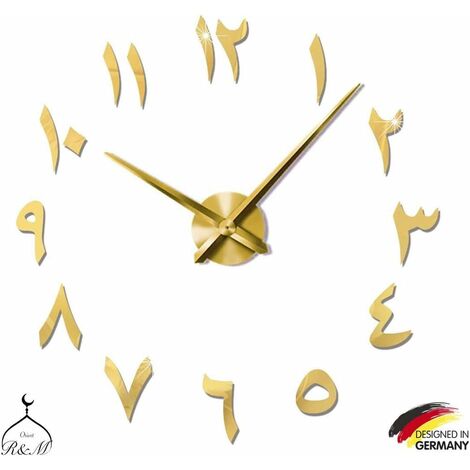 3D Arabe Horloge murale muette DIY - Cadeau de décoration pour la maison - Salon Bureau à domicile - Garantie de 2 ans (or)