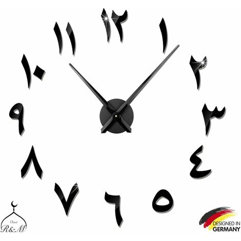 3D Arabe Horloge murale Pendules muette DIY - Cadeau de décoration pour la maison - Salon Bureau à domicile - Garantie de 2 ans (noir)