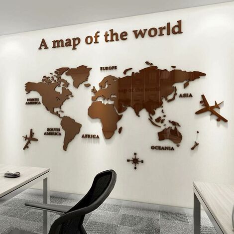 3D Art Carte Du Monde Muraux Sticker Murale Wall Décoration Décor Stickers Sticker Autocollant Murale Muraux Wall DIY Acrylique Cristal Bureau Étude Salon Canapé Fond Décor 80 40cm (brun)