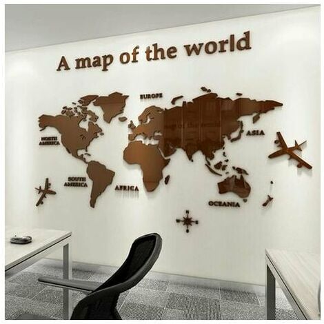 3D Art World Map Murals Wall Stickers Wall Decoration Decor Decal Sticker Self-adhesive Murals Wall DIY Acrylic Crystal Office Study Living Room Sofa Background Decor 80 40cm (Brown)