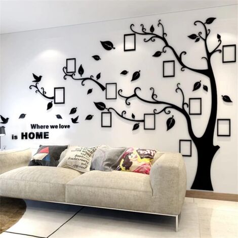 3D-Baum-Wandaufkleber, DIY-Wandaufkleber, Baum-Wandaufkleber, Kunstdekorationen für Wohnzimmer, Schlafzimmer (schwarz links, L: 175 x 230 cm)