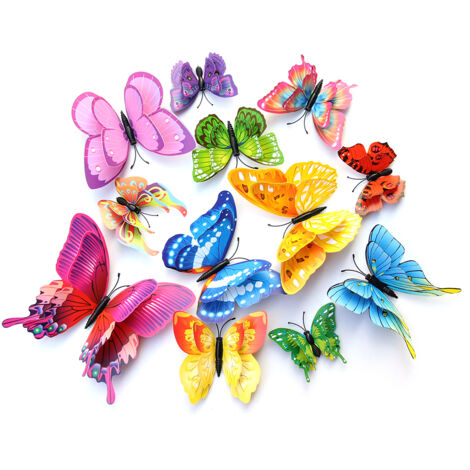 3D Butterfly Wall Sticker Double Layer Simulation PVC Butterfly Wall Decals with Magnets for Home Party Decoration Color Mixing