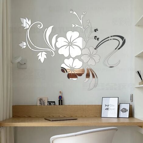 3D décoration murale chambre stickers printemps Hibiscus fleur Nature miroir décoratif mur autocollant décor à la maison