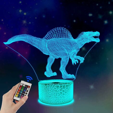 3D Dinosaurier Nachtlampe Spinosaurus Illusion LED Nachttischlampe 16 Farben Fernbedienung Geschenk