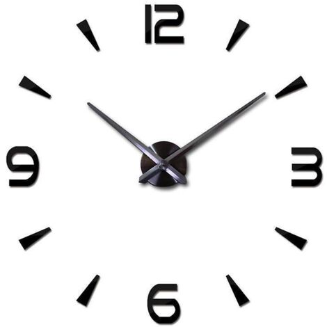 3d Diy Horloge Murale Design Cratif Miroir Mur Dcoration Autocollant Montre (noir)