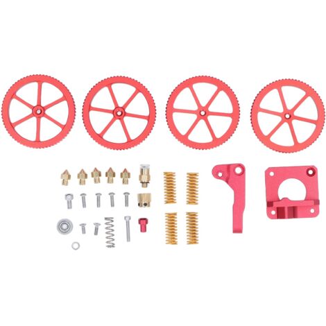 3D-Drucker-Filament-Kit – Set aus Aluminiumlegierung und Messing mit Nivellierrädern und Federn (Gelb) – Kompatibel mit Ender 3/5, CR10-Serie – CR10 Rotes Metall-Extrusions-Kit (16-teilig) mit 4 Räder