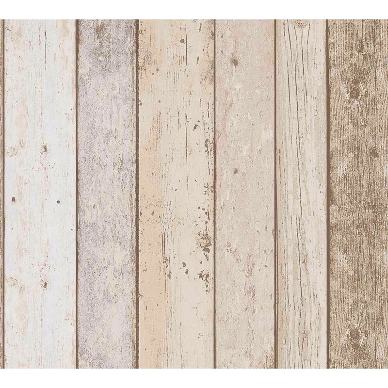 A.s.creations - 3D Effect Wood Panel Plank Wallpaper Distressed Cream Brown Beige a.s Creation