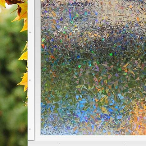 3D-Fensterfolie Regenbogeneffekt für Dekoration und Sichtschutz Anti-UV-Glasfensterfolie Nichtklebende Fensterfolie Selbstklebende Fensterfolie für Büro Schlafzimmertüren Zuhause 30 × 400 cm