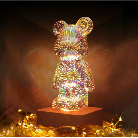 3D Feu d'artifice Ours Veilleuse 8 Couleurs Changer LED Ours Lampe Lumineux Décoration de Table Cadeau pour Filles Enfants - RWLampe à poser