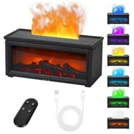 3D Fireplace Aroma Diffuser, 250ml Humidifier with Remote Control, Essential Oil Diffuser with 7 Color Lights, 3 Timers, Automatic Shut-Off, for Bedroom Office