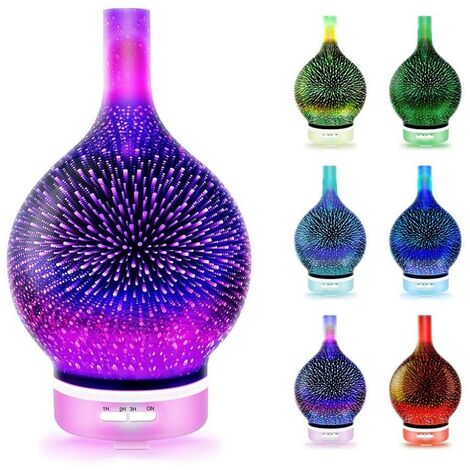 3D Firework Glass Essential Oil Aroma Diffuser Ultrasonic Aromatherapy Humidifier - 7 Color Changing LEDs, Promote Sleep, Timer Control (120ml)
