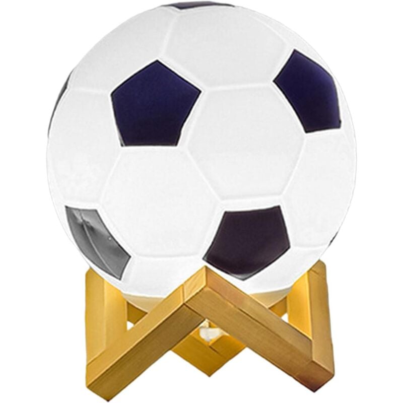 Crea - 3D Football Lampe Luminosité Réglable led Veilleuse usb Alimenté Lumière Chaude Petite Lampe de Table Base en Bois Massif pour Chevet Décor à