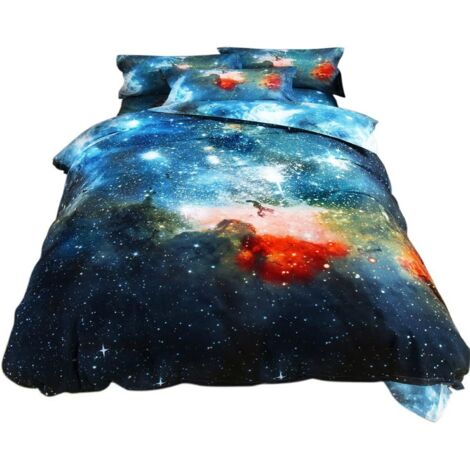 3D-Galaxie-Bettbezug- und Kissenbezug-Set für Doppelbett, Bettgröße: 1,5–2,0 m