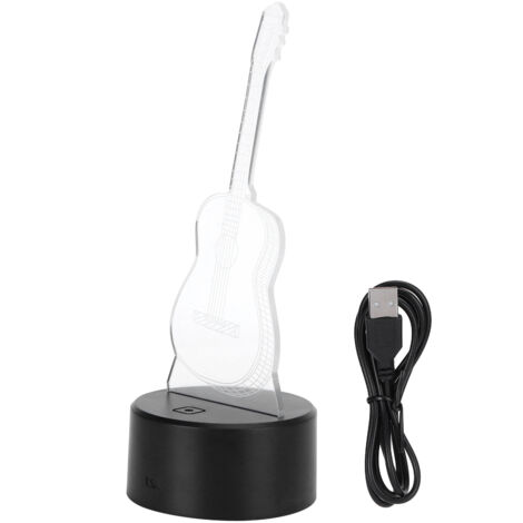 3D-Gitarren-LED-Nachtlicht – 7-farbige holografische Lampe mit Touch-Steuerung – Kinderzimmerdekoration – PMMA+ABS – 22,5 x 4,1 x 8,8 cm