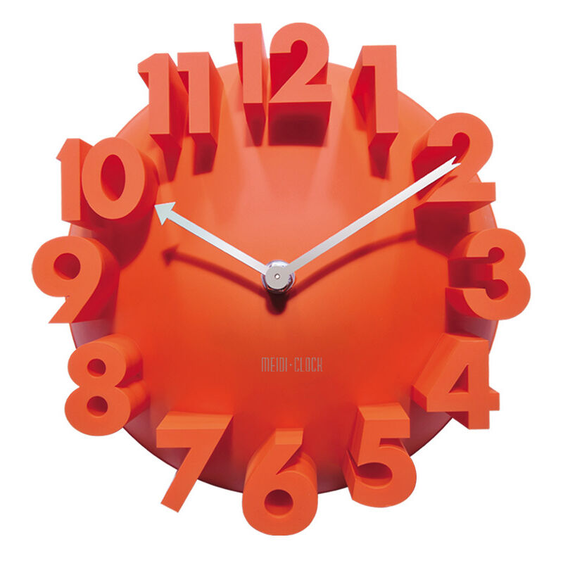 3D grand numérique moderne contemporain décor de bureau à domicile rond Quartz horloge murale Orange
