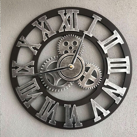 Horloge murale métal à engrenages tournants 68cm - Décoration