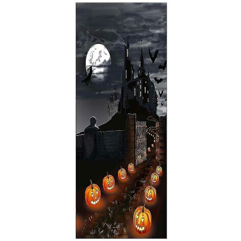 3d Halloween Citrouille Château Chauve-Souris Sticker Mural Porte Papier Peint Sticker Chambre Decorblack2pcs