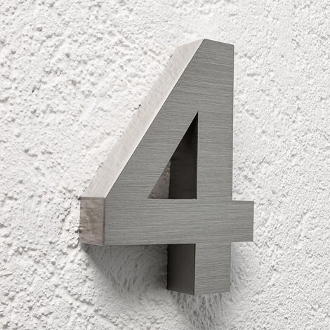 3D Hausnummer 4 Edelstahl V2A unbeleuchtet Arial